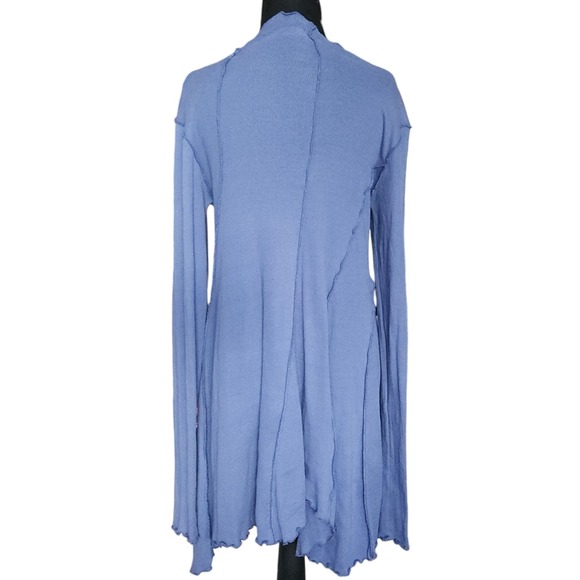FREE PEOPLE We The Free Blue Thermal Tunic Dress Raw Seam Handkerchief Hem Small - Picture 4 of 6